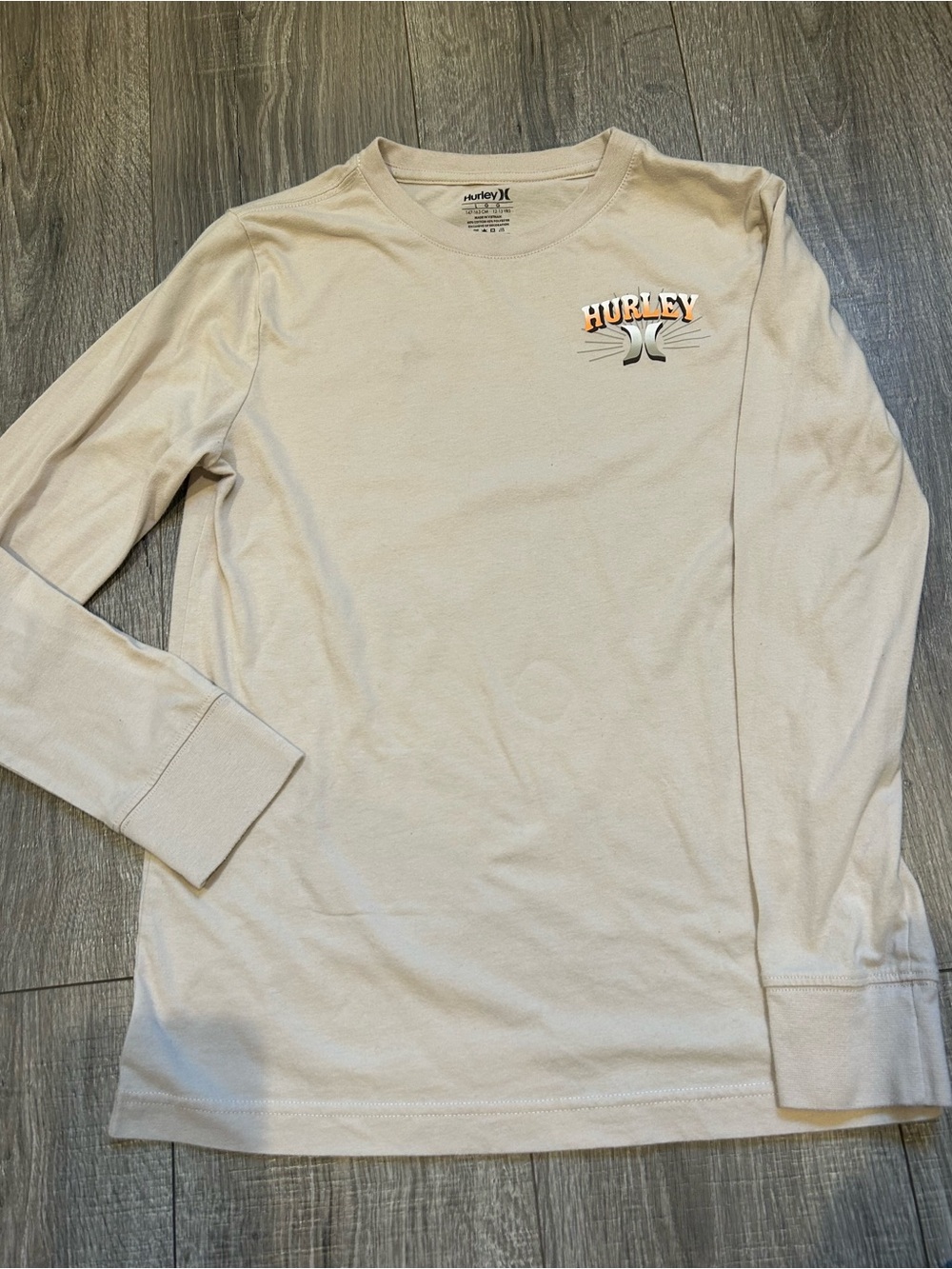 Boy’s Hurley Beige Long Sleeve Tee with Small Logo